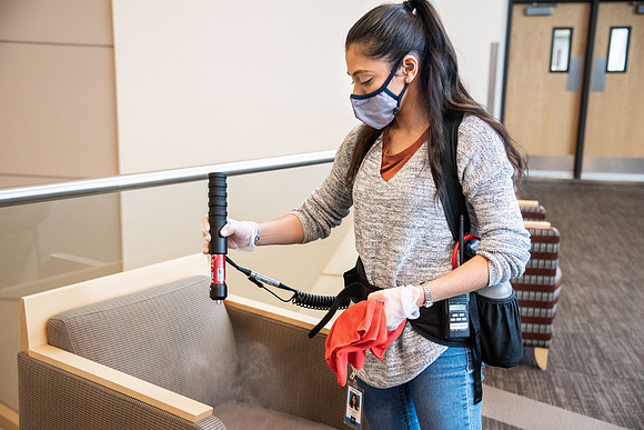 Students sanitizing Oct 2020