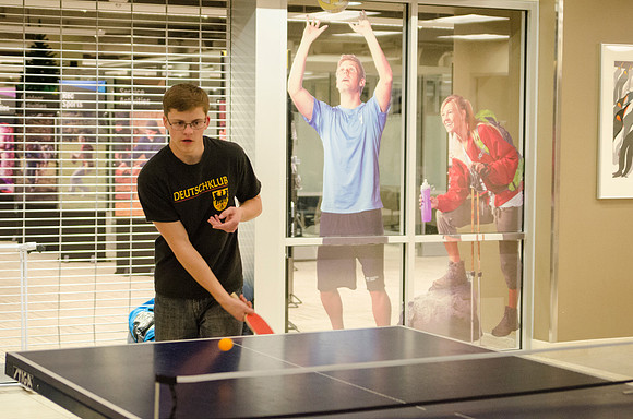 BYU-Idaho students participate in a ping pong tournament held in the Manwaring Center