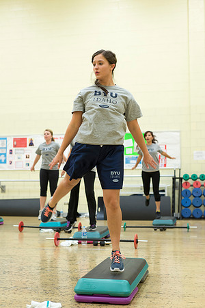 Students exercise in the Power Shred fitness class sponsored by the Wellness Center.