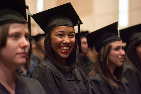 BYU-Idaho Graduates listen to the opening remarks at the commencement ceremony. Photo by Ryan Chase