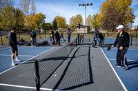 Dinking around playing pickleball for the HR Wellness Video.