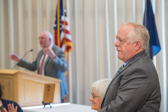 Emeritus Breakfast, Nov 2018, BYU-Idaho Alumni Award of excellence was awarded to Jon Beesley.
