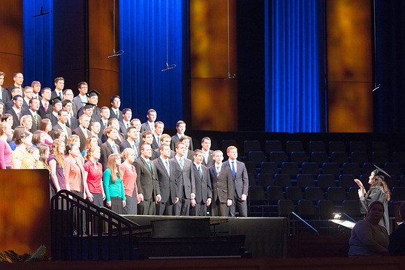 The Brigham Young University-Idaho Choir sings at the Graduation Commencement Ceremony.