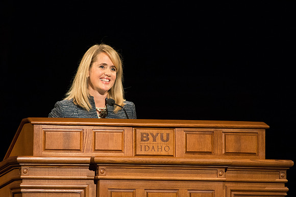 President Gilbert speaks at the first devotional of the Fall 2016 semester.