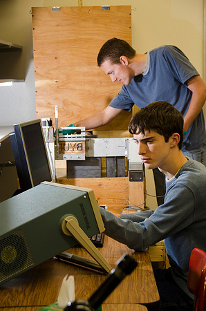 Steven Clark and Dallin Pincock in the Physics Dept. works with the Positron Annihilation Spectroscopy.