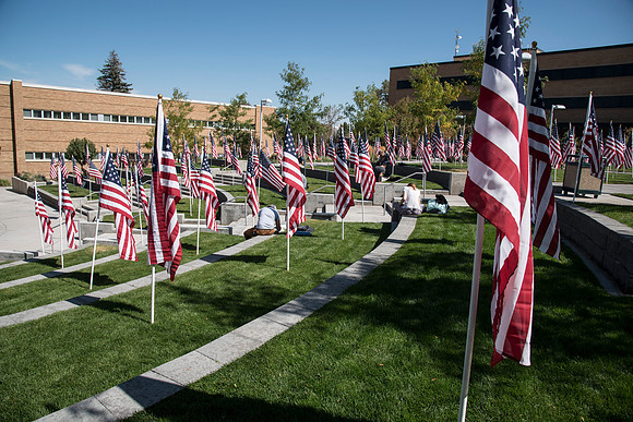 500 flags displayed in the Central Quad on Constitution Day.