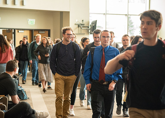 Students gathering for devotional.