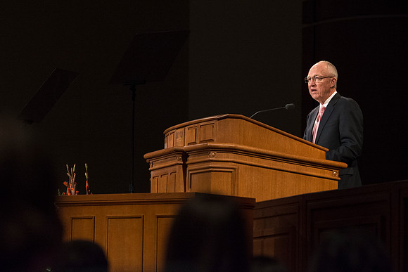 Elder Don R. Clarke, Emeritus General Authority, speaks at devotional.