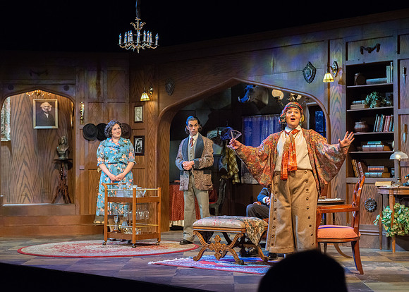 Drama dress rehearsal for the Blithe Spirit play in the Snow theater.