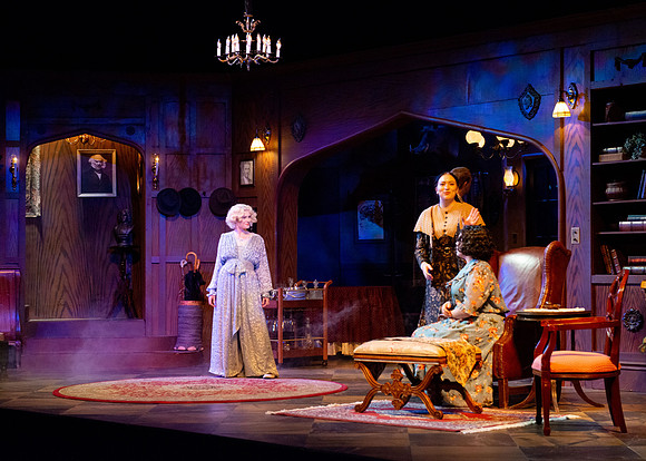 Drama dress rehearsal for the Blithe Spirit play in the Snow theater.