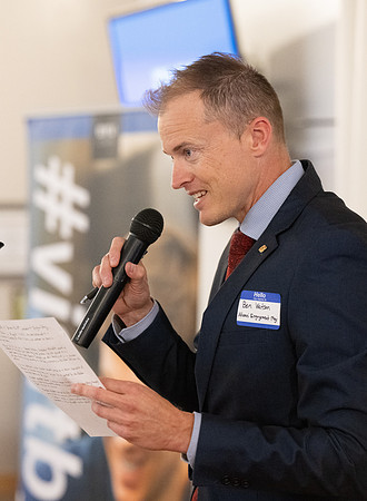 Alumni in the Cache Valley area gather at Eagles Landing Event Center, in Smithfield, Utah and get the chance to listen to and meet President Meredith.