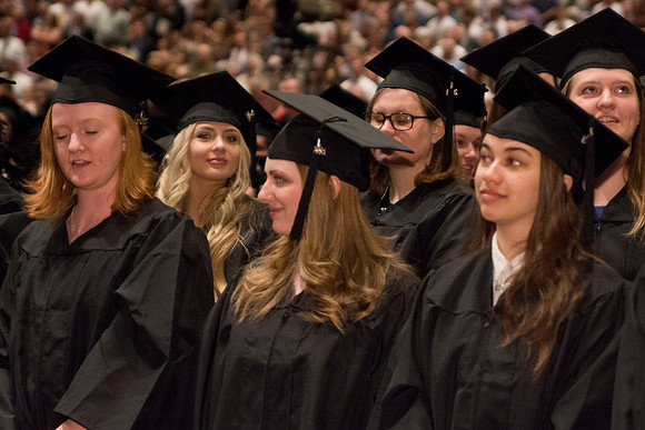 Students get ready for commencement ceremony to begin.