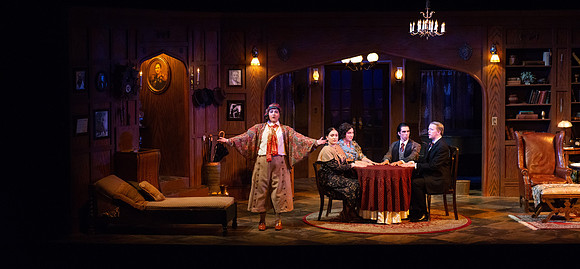 Drama dress rehearsal for the Blithe Spirit play in the Snow theater.