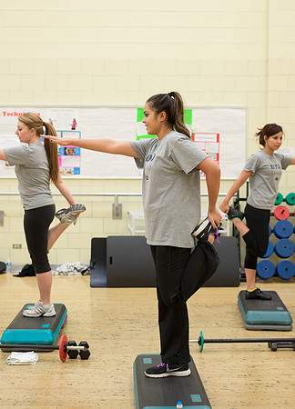 Students exercise in the Power Shred fitness class sponsored by the Wellness Center.
