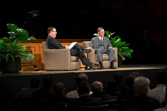President Gilbert and Elder David A. Bednar Have a Q&A style meeting for the BYU-Idaho employees. Elder Bednar was the President during the transition of Ricks College to BYU-Idaho.