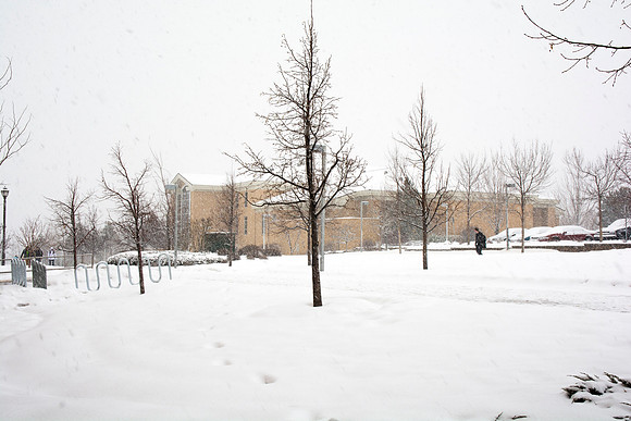 Snow covers campus the second week of Winter Semester.