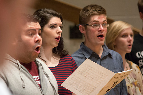 Randall Kempton instructs the talented students who make up the Collegiate Singers at BYU-Idaho.