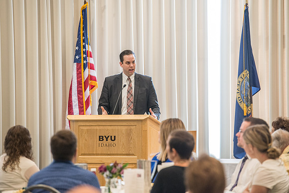 Emeritus Breakfast, Nov 2018, BYU-Idaho Alumni Award of excellence was awarded to Jon Beesley.