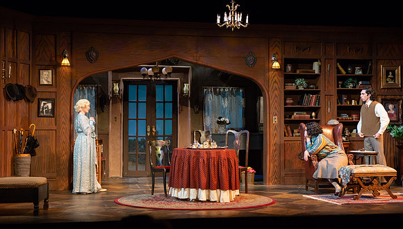 Drama dress rehearsal for the Blithe Spirit play in the Snow theater.