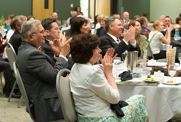 Eliza R. Snow Award members and guest enjoy an evening of god food and entertainment honoring Rick and Cheryl Hansen for their service towards the Arts.