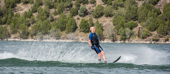 Waterskiing at Ririe Reservoir with BYU-Idaho's President Henry J Eyring. Video shoot for his Fall semester devotional promo video. - Aug 2019