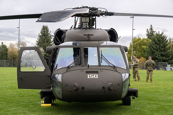 ROTC cadets get the opportunity to fly in a Blackhawk helicopter to their training site.