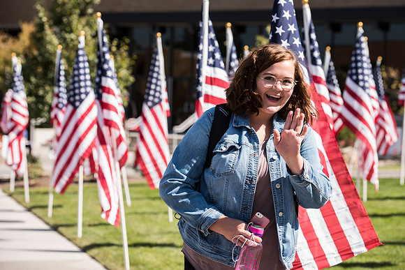 500 flags displayed in the Central Quad on Constitution Day.