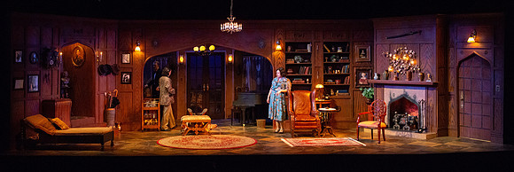 Drama dress rehearsal for the Blithe Spirit play in the Snow theater.