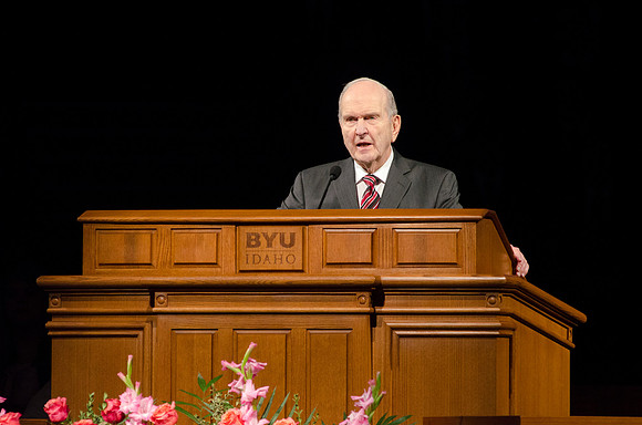 Elder Russell M. Nelson announces new BYU-Idaho President, Clark Gilbert. Photo by Katelyn Crompton