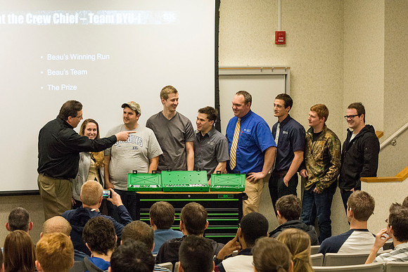 SK Tools representative Rob Conrad speaks to Automotive and Engineering students in the Austin Builiding.