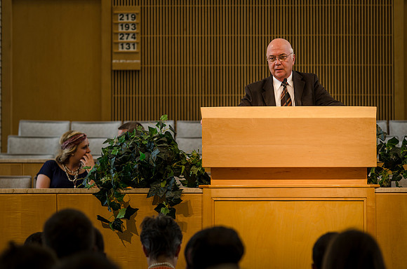 Students were given an opportunity to ask President Kim B. Clark questions during an open forum.