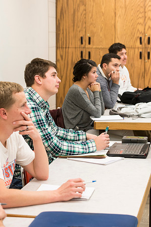Students in a Civil Engineering class, Reinforced Concrete Design, are taught by Nathan Harris.