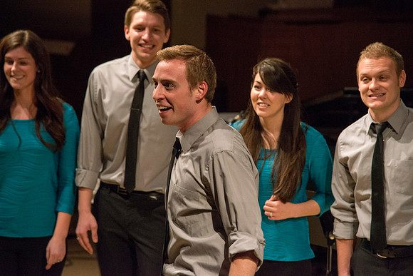 Brigham Young University-Idaho's Vocal Union perform a couple numbers at the Department of Music Showcase.
