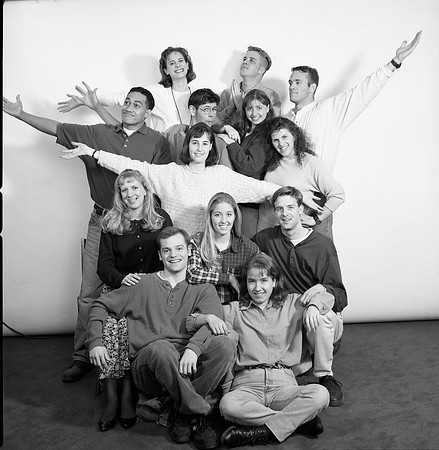 Students and teachers modeling for an english brochure