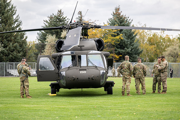 ROTC cadets get the opportunity to fly in a Blackhawk helicopter to their training site.