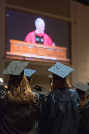 BYU-Idaho Graduates listen to President Kim B. Clark's remarks at the commencement ceremony. Photo by Ryan Chase