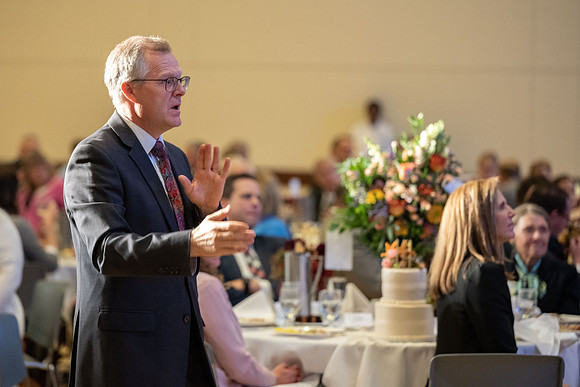 President's Club members enjoy an evening of socializing, musical entertainment and wonderful food in the Manwaring Center Ballroom.
