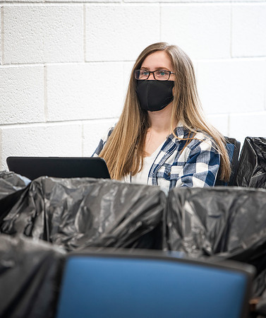 BYUI classes in the religion department meeting during Covid-19 with masks and social distanced seating.