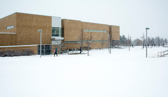 Snow covers campus the second week of Winter Semester.