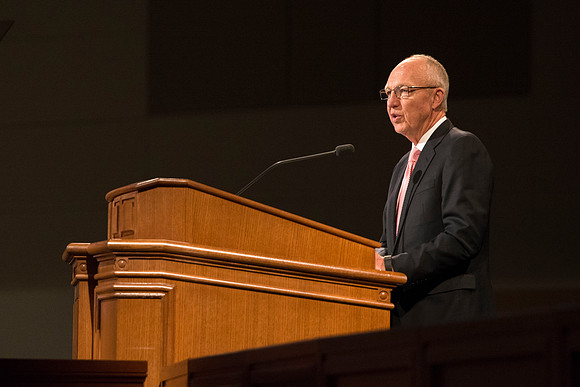 Elder Don R. Clarke, Emeritus General Authority, speaks at devotional.