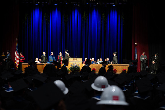 Graduates during convocation for the College of Physical Science and Engineering.