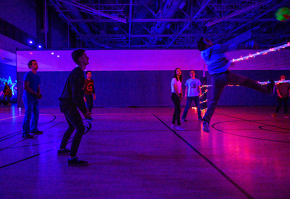 First Friday is a campus wide party to celebrate the start of the new school year. Activities include escape rooms, dancing, games, inflatables, food, comedy performances, blacklight dodgeball, nerf