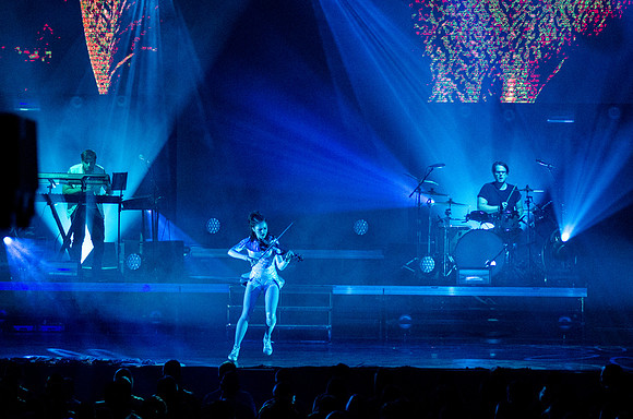 Lindsey Stirling at BYU-Idaho. A classically trained violinist from Gilbert, AZ, Lindsey has entered a futurist world of electronic big beats and animation, leaping through the music industry with ove