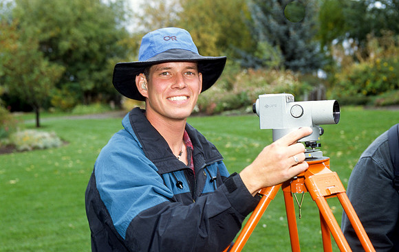 Engineering students participate in a surveying activity
