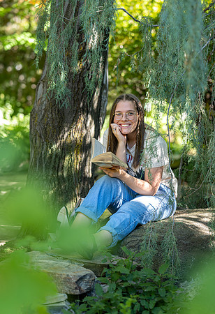 Students enjoy the tranquility of the Ricks Horticulture Gardens.