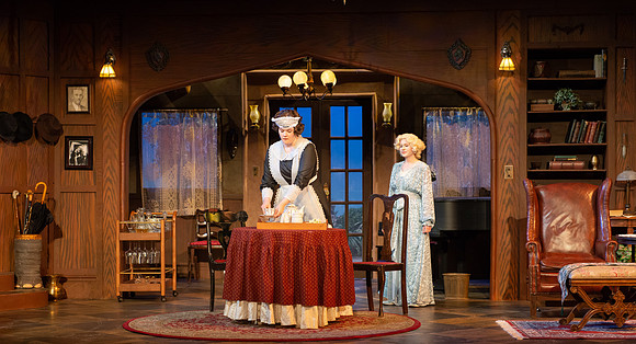 Drama dress rehearsal for the Blithe Spirit play in the Snow theater.