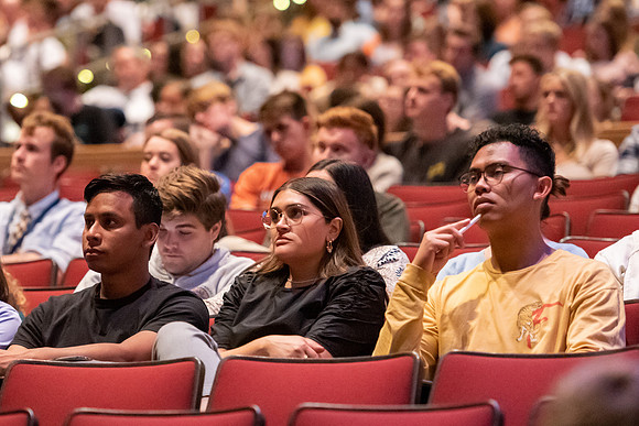 Students during devotional.