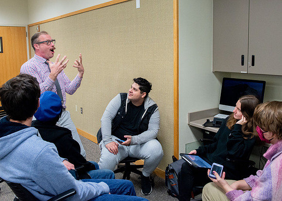 Joshua Abegglen teaching in the character animation class.