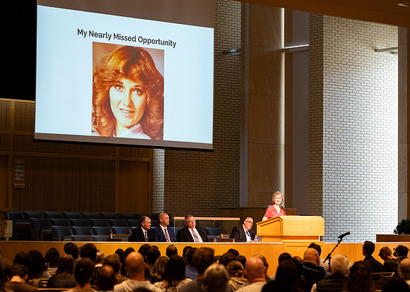 Cindy Bezas speaking at the BYUI University forum