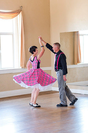 Adam and Jennifer Anderson dancing at the Woodman Ballroom for Online Recruiting marketing material.